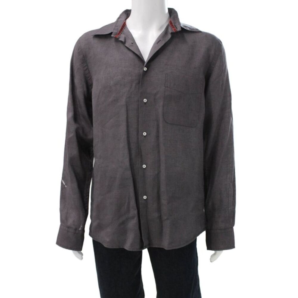 Europann Men's Gray Linen Dress Shirt Long Sleeve Button-Up Collared Size 3